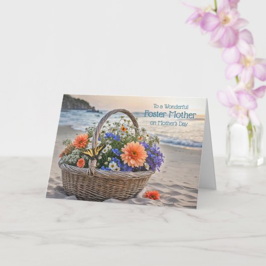 Pleegmoeder of mama Gefeliciteerd Moederdag Strand Kaart (Orchidee)