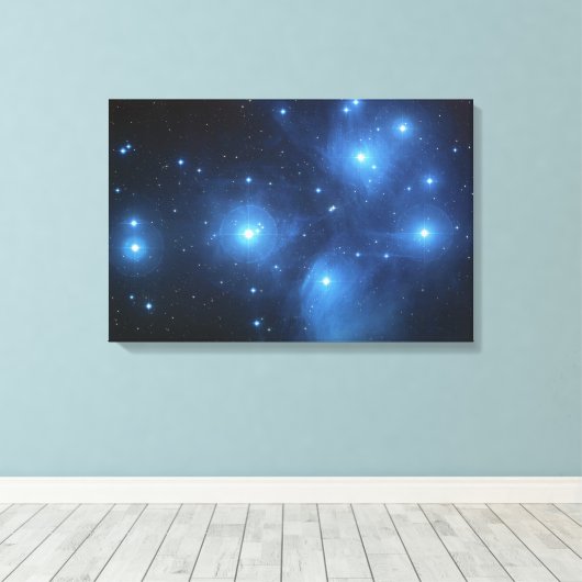 Pleiades of de zeven zussen M45 Canvas Afdruk (Insitu (Houten vloer))