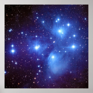 Pleiades Open Star Cluster Seven Sisters op Taurus Poster