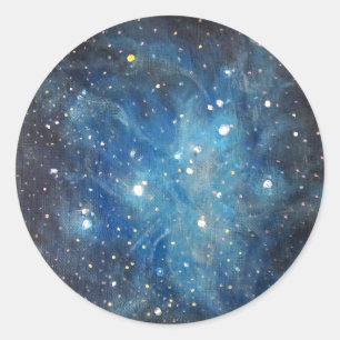 Pleiades Space Art Constellation Schilderij Print Ronde Sticker