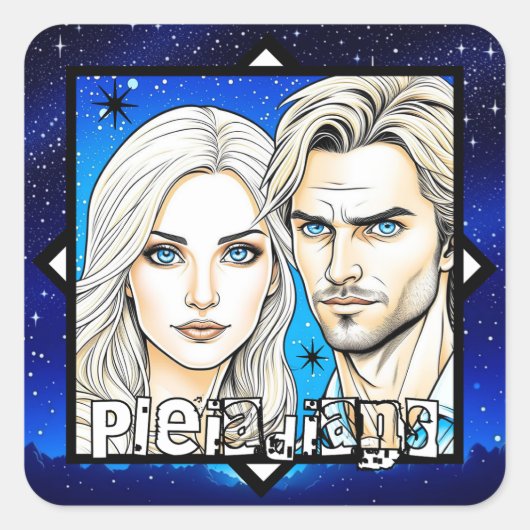 Pleiadians Extra Terrestrials Race met Sterren Vierkante Sticker (Voorkant)