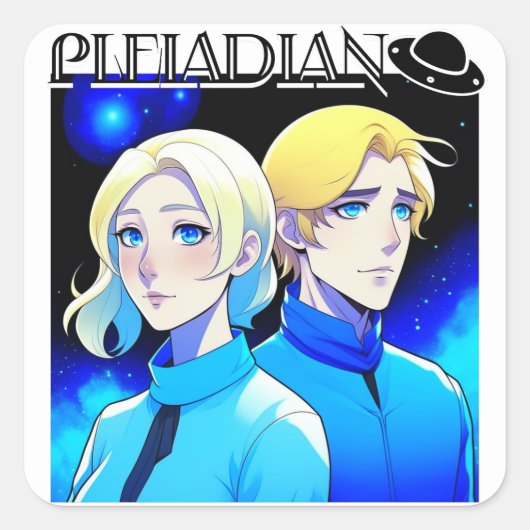 Pleiadische Alien Race en UFO Vierkante Sticker (Voorkant)