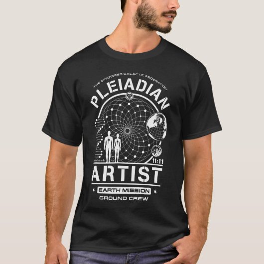 Pleiadische kunstenaar Starseed Earth Mission Crew T-shirt (Voorkant)