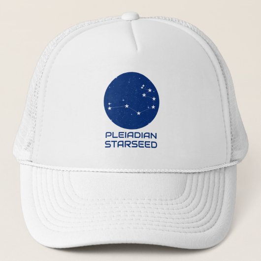 Pleiadische Starseed Pet – Blauw & Wit Trucker Sty (Voorkant)