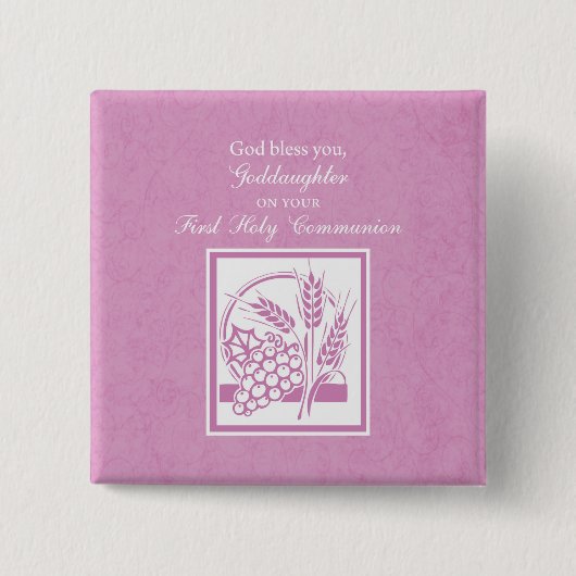 Plein communicant Pink Vierkante Button 5,1 Cm (Voorkant)