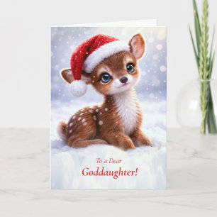 Plein goddochter Kerstmis met jong hert in de snee Kaart