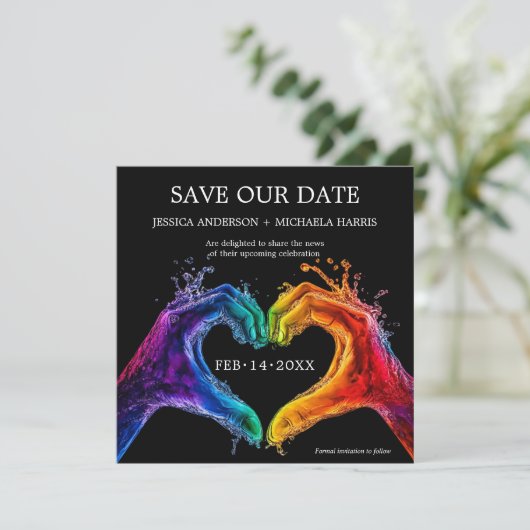 🌈❤️Plein LGBTQ Hart van Trots bruiloft Save The Date (Staand voorkant)