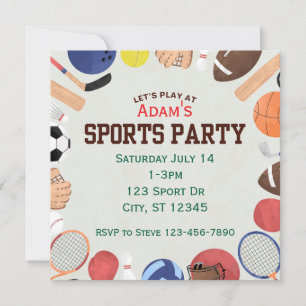 Plein, minimalistisch sportverjaardagsfeest kaart