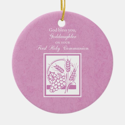 Pleincommunie Goddochter, Roze Keramisch Ornament (Voorkant)