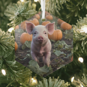 **"Plek van vreugde: een gelukkig babyvarken onder Glas Ornament