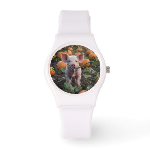 **"Plek van vreugde: een gelukkig babyvarken onder Horloge