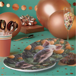 **"Plek van vreugde: een gelukkig babyvarken onder Papieren Bordje