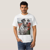 **"Plekken van vreugde: Dalmatiër in een rood papa T-shirt (Voorkant volledig)