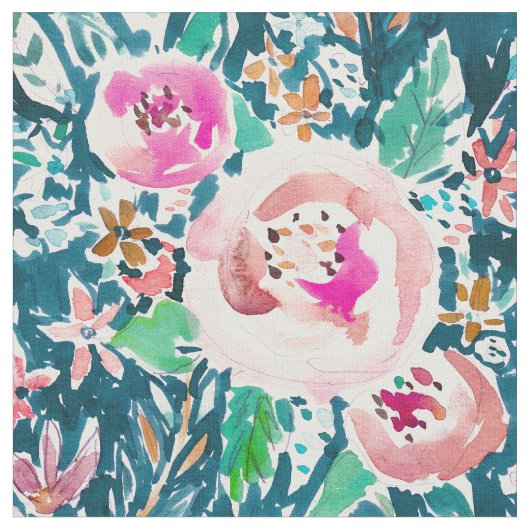 PLENITUDE Floral Colorful Boho Waterverf Stof (Close Up)