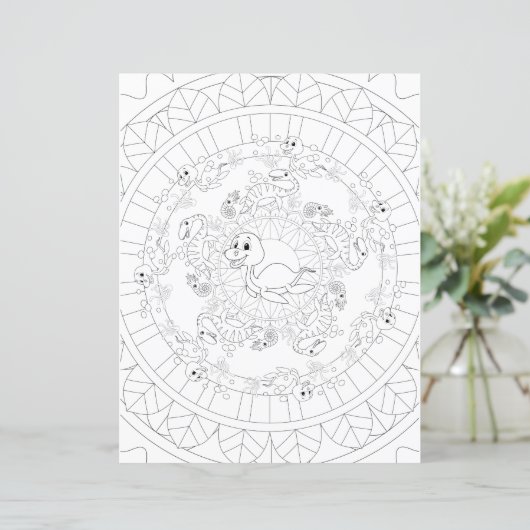 Plesiosaurus Dinosaur Mandala Kleurplaat Voor Kind (Staand voorkant)
