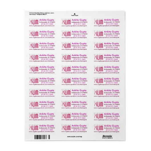 Plexus slim mailing Labels (Full Sheet)