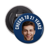 Plezier 21e verjaardag AANGEPASTE TEKST Foto Marin Button Flesopener (Voorkant)