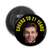 Plezier 21e verjaardag CUSTOM TEXT Foto Zwart Button Flesopener (Voorkant)