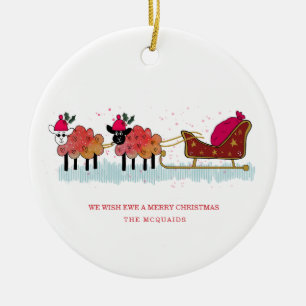 Plezier 2 schapen trekken santas slee keramisch ornament