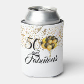 Plezier 50 en Fabulous Gold Confetti Zwart Typogra Blikjeskoeler (Blikje Voorkant)