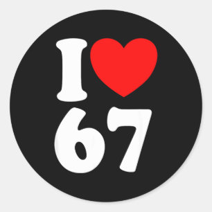 Plezier 67 Nummer 6-7 Ik Hart 6 7 Zes Zeven Ronde Sticker