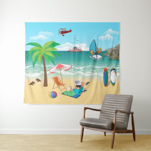 Plezier aan het strand wandkleed