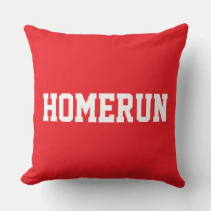 Plezier Baseball HOMERUN Witte Tekst Op Helderrood Kussen