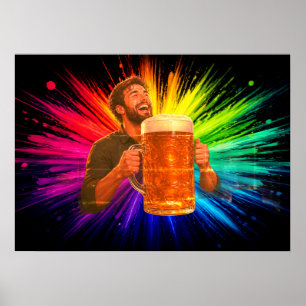 Plezier hebben met mijn grote bier op een muur poster