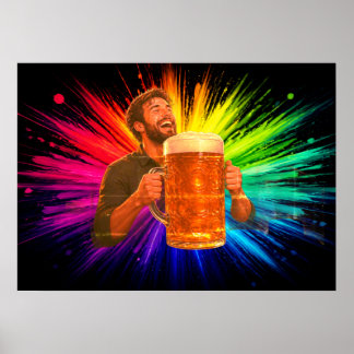 Plezier hebben met mijn grote bier op een muur poster