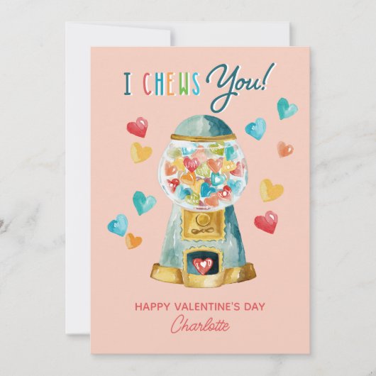 Plezier Ik kauwt je hart Gom Ball Machine Valentij Feestdagenkaart (Voorkant)