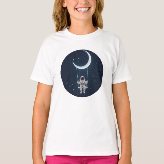 Plezier in de ruimte - Astronaut Swingend op de ma T-shirt (Voorkant)