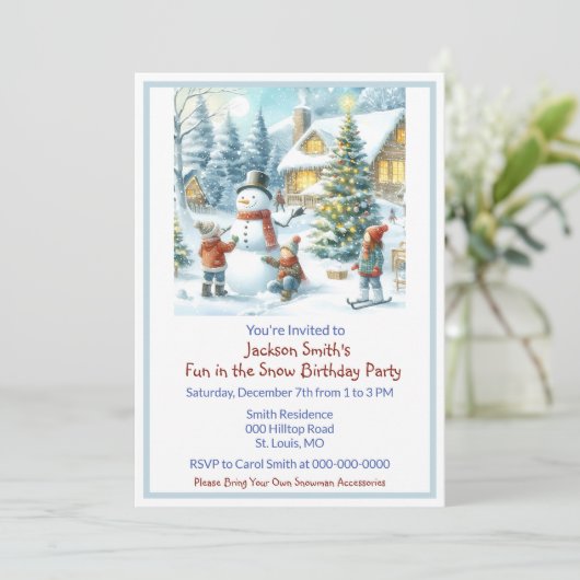Plezier in de sneeuw Kinderverjaardag Kaart (Staand voorkant)