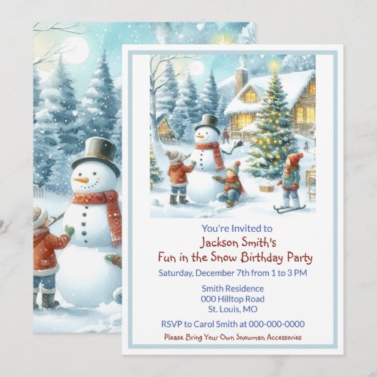 Plezier in de sneeuw Kinderverjaardag Kaart (Voorkant / Achterkant)