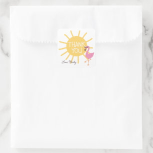 Plezier in de Sun Beach Animal Flamingo Dank u Vierkante Sticker