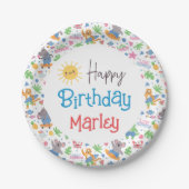 Plezier in de Sun Beach Animal Happy Birthday Papieren Bordje (Voorkant)