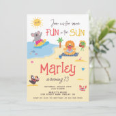 Plezier in de Sun Beach Animal Verjaardag Party An Kaart (Staand voorkant)