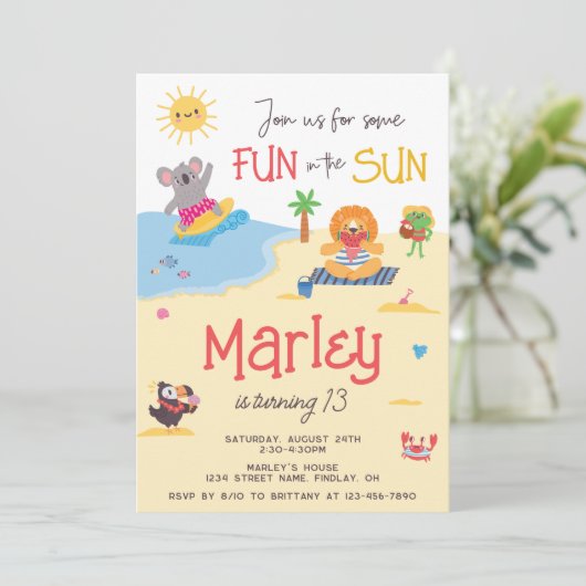 Plezier in de Sun Beach Animal Verjaardag Party An Kaart (Staand voorkant)