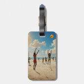 Plezier in de Sun Beach Volleybal olieverf, Bagagelabel (Achterkant verticaal)