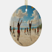 Plezier in de Sun Beach Volleybal olieverf, Keramisch Ornament (Rechts)