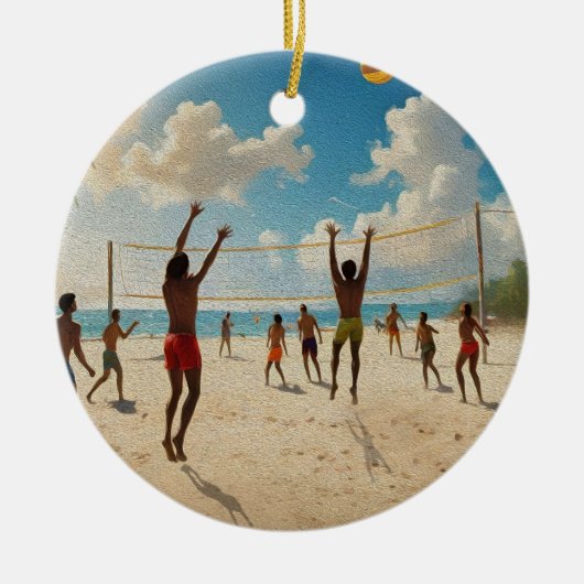 Plezier in de Sun Beach Volleybal olieverf, Keramisch Ornament (Voorkant)