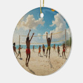 Plezier in de Sun Beach Volleybal olieverf, Keramisch Ornament (Links)
