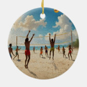 Plezier in de Sun Beach Volleybal olieverf, Keramisch Ornament (Achterkant)