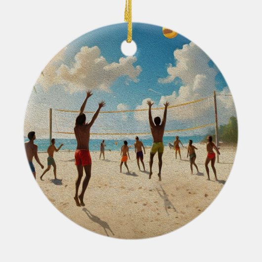 Plezier in de Sun Beach Volleybal olieverf, Keramisch Ornament (Achterkant)