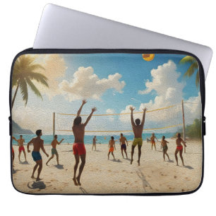 Plezier in de Sun Beach Volleybal olieverf, Laptop Sleeve