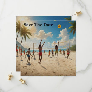 Plezier in de Sun Beach Volleybal olieverf, Save The Date