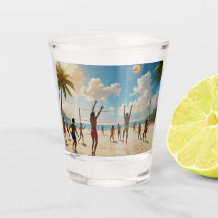 Plezier in de Sun Beach Volleybal olieverf, Shot Glas