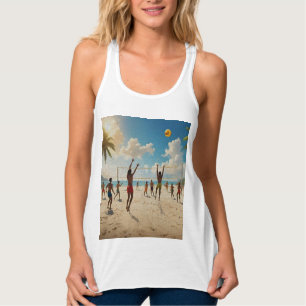 Plezier in de Sun Beach Volleybal olieverf, Tanktop