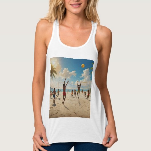 Plezier in de Sun Beach Volleybal olieverf, Tanktop (Voorkant)