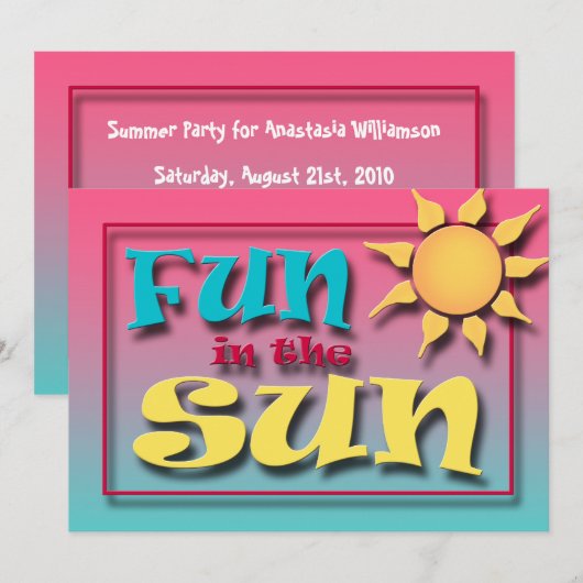 Plezier in de Sun Zomerfeestuitnodigingen Kaart (Voorkant / Achterkant)
