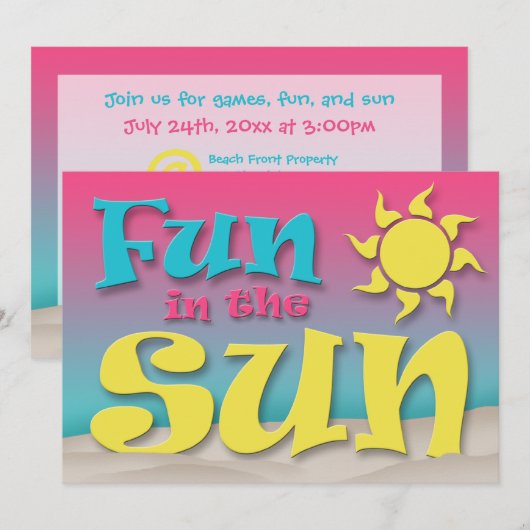 Plezier in de zon - Beach Party Uitnodigingen (Voorkant / Achterkant)